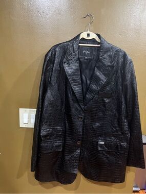 VTG Sean John Men's 100% Leather Croc Embossed Blazer 2 Button (Black) XXL